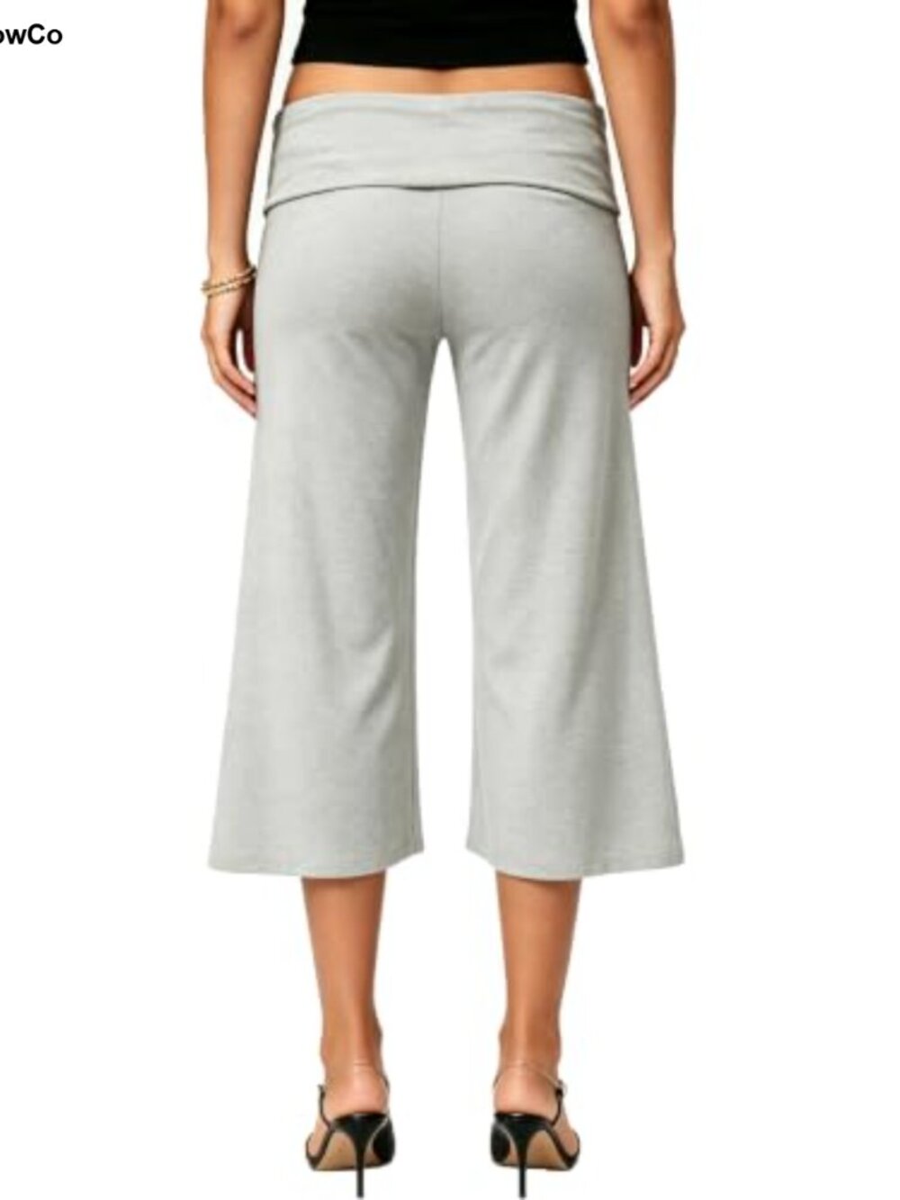 Womens Flowy Wide Leg Gaucho Capri Pants Fold Over Yoga Sweatpants - Picture 5 of 5